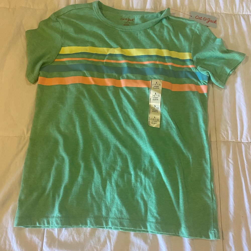 Cat & Jack Green Striped Kids T-Shirt